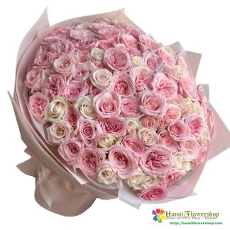 99 pink Ohara rose bouquet delivery Hanoi