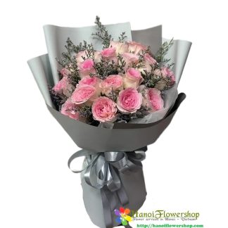 Order birthday pink rose bouquet Hanoi