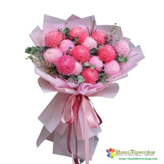 Order pink peony chrysanthemum bouquet delivery Hanoi