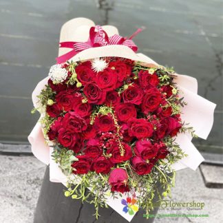 Order birthday red rose bouquet Hanoi