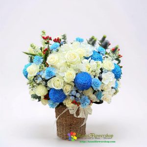 Blue and white flower arrangement