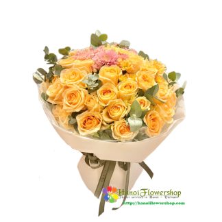 Champagne rose bouquet delivery Hanoi