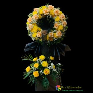 Yellow condolence flower wreath in Hanoi