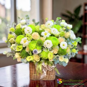 Green flower basket arrangement