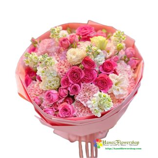 Order Pink flower bouquet for her delivery Hanoi