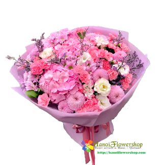 Order pink hydrangeas bouquet delivery Hanoi