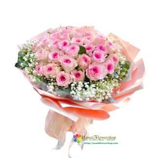 Order pink rose birthday bouquet Hanoi