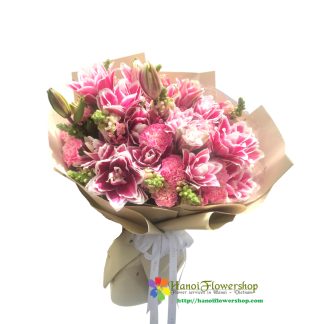 Order pink roselily bouquet in Hanoi