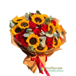 Red rose and sunflower bouquet
