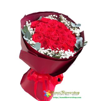 Online simple red rose bouquet delivery Hanoi