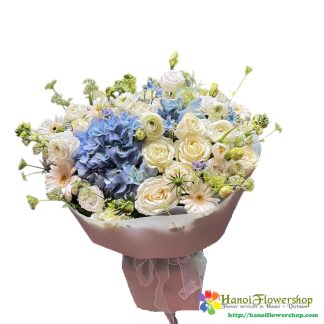 White and blue bouquet delivery Hanoi