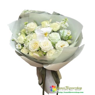 Online white flower bouquet in Hanoi