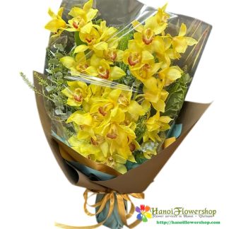 Order yellow cymbidium orchid bouquet delivery Hanoi