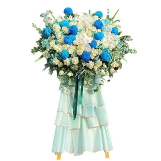 Order blue congratulation flower stand delivery Hanoi