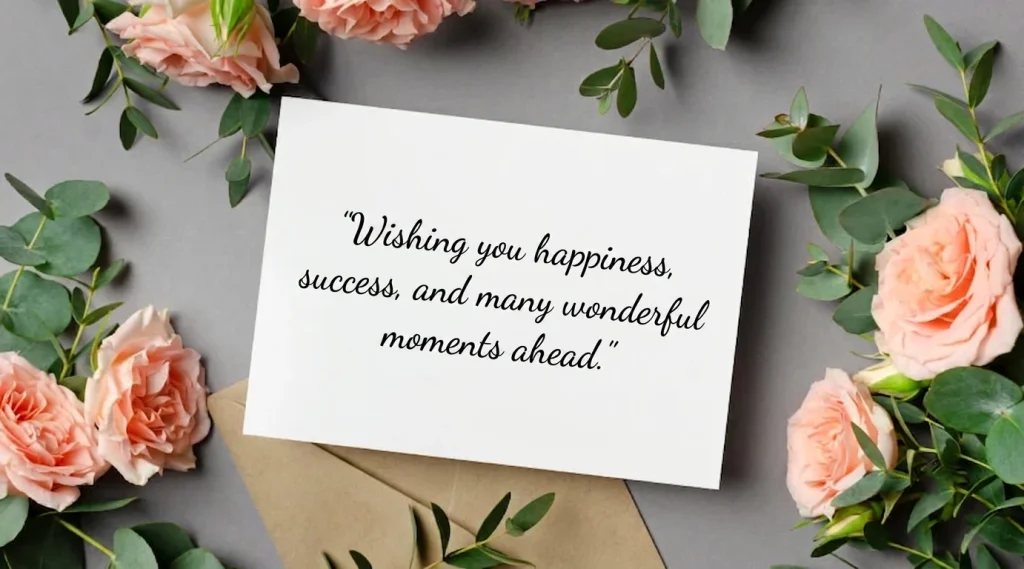 Flowers with a best wishes greeting card