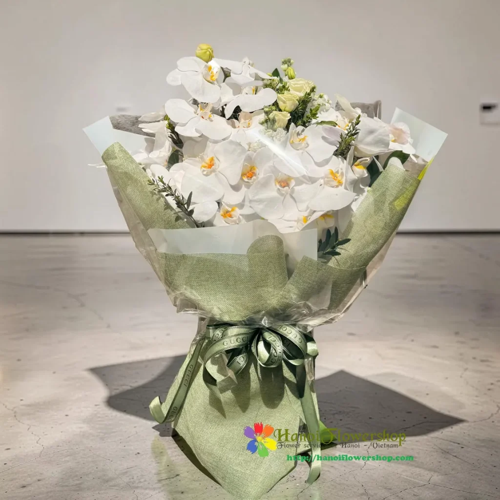 Elegant white phalaenopsis orchid bouquet Hanoi flower delivery
